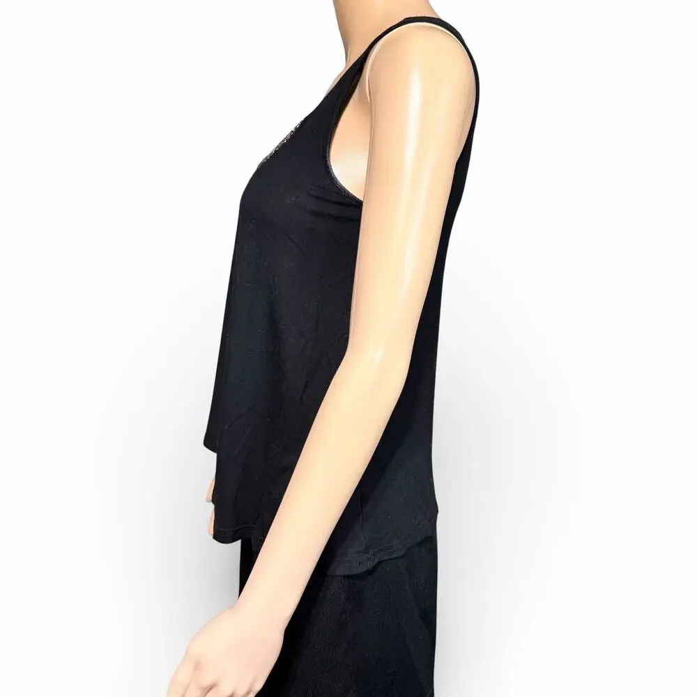 Y2K Candies Womens Tank Top Shirt Jeweled Beaded Collar Scoop Neck Black Small